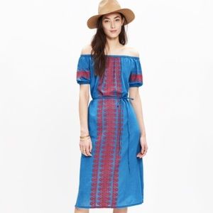 Madewell Indigo Mercado Off the Shoulder Dress